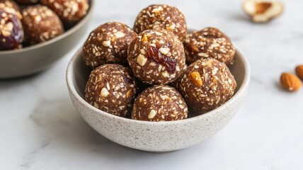 Delicious sugar-free dates and nuts ladoos elegantly served in a bowl, perfect for healthy snacking.