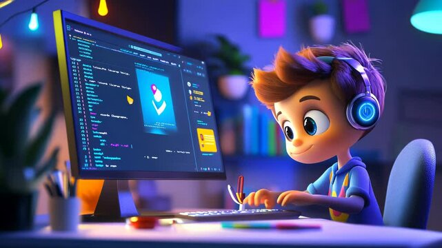 cartoon character cute Web Developer Designing Videos 4K