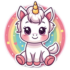 Obraz premium Cute baby unicorn with beautiful pink hair sticker