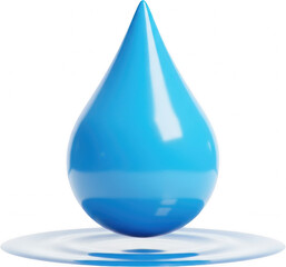 Single Large Blue Water Drop on Rippling Surface Clean Hydration Concept 3D Render