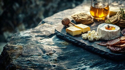 Gourmet Cheese Board with Honey and Crackers