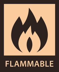 Flammable sign. Flammable hazard parcel label. Packing sticker.