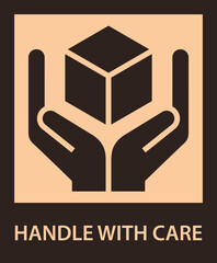 Handle with care sign. Fragile symbol on cardboard. Package icon sticker.