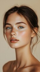 Naklejka premium A woman with fringed hair displaying a strong expression in a creative indoor environment