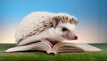 Intimate Moment African Hedgehog Nestled Amongst Antique Books, a Timeless Study in Warmth and Whimsy.