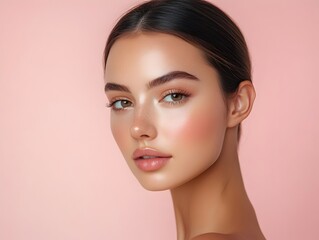 Fashionforward woman gracefully posed in a delightful pink background setting