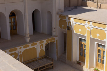 Rooftop view of an antique Persian house made with adobes or mud bricks in Abarkouh, Yazd, Iran. 