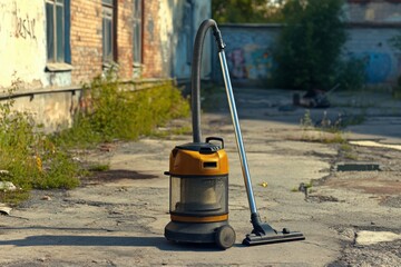 Old Vacuum Cleaner in Urban Setting: Essential Housekeeping Equipment for Cleaning