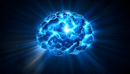 Abstract glowing brain, spotlight, dark background