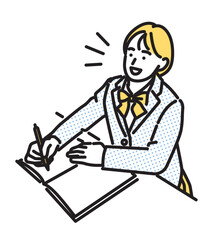 シンプル　イラスト　勉強する笑顔の女子高生
