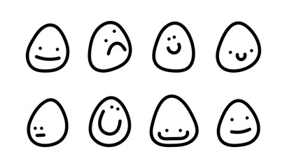 Funny eggs. Funny eggs on white background. Faces on the eggs. Doodle faces with different emotions. Funny Easter smile eggs. Abstract faces in line style. Vector illustration for web design,stickers
