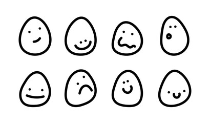 Doodle egg, set of Cute characters. Easter eggs characters vector set design. Hand Drawn Eggs with Different Emotions. Funny faces set. Linear Vector illustration Easter egg character collection
