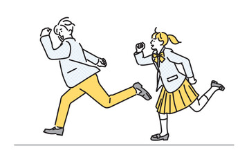 シンプル　イラスト　未来に向かって走る学生の男女