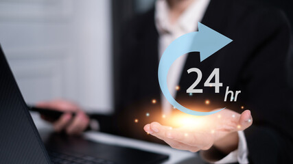 24 hour 7 days business customer service time open online support day clock delivery store help concept