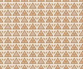 Handcrafted Geometric pattern featuring rows of alternating brown and beige triangles on light background, for gift wrap and wallpaper