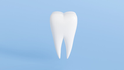 3D model of a white molar tooth on a blue background, dentistry