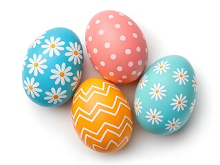 Colorful Easter Eggs Featuring Vibrant Patterns Including Daisies and Polka Dots