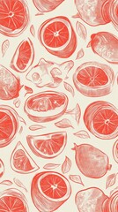 Vintage Citrus Fruit Pattern - Hand Drawn Citrus Illustration
