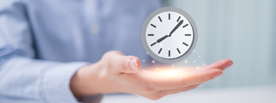 Businessman holding clock time management deadline project strategy plan schedule work hour concept - Powered by Adobe