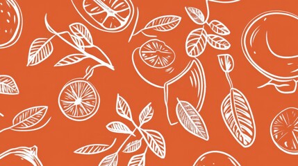 Elegant Citrus Pattern Design with Leaves and Oranges