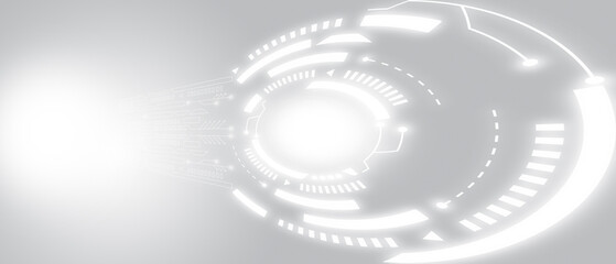 technology modern future background illustration gray background with white dotted and lines. Triangles, circles and circuit glowing