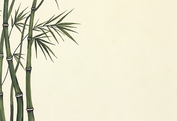 Obraz premium Embrace the tranquility of nature with this regular pattern of bamboo leaves, featuring a delicate wet paper texture and neutral color palette, perfect for creating calming and organic designs with a 