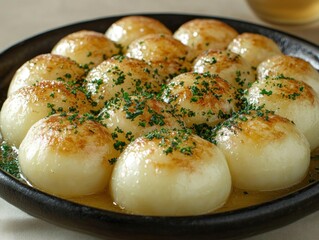 Roasted Garlic Butter Onions Gourmet Food Dish