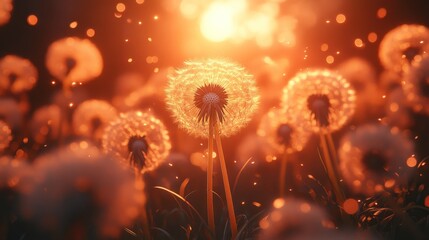 Dandelions Sunset Field Bokeh