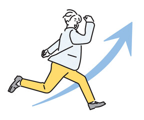 シンプル　イラスト　未来へ向かってジャンプする男子高校生