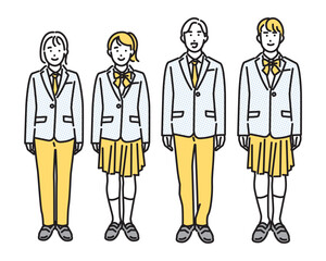 シンプル　イラスト　ジェンダーレス制服のセット