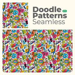 Doodle abstract full color patterns seamless