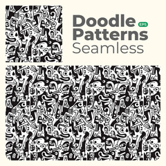Doodle abstract full color patterns seamless