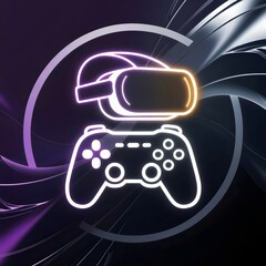 Obraz premium Futuristic gaming icon with VR headset – Perfect for immersive gaming experiences, business technology branding, or digital future concepts.