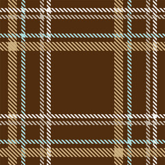Rich brown and light blue tartan pattern with intricate lines and a classic Scottish vibe. Perfect for textiles, fashion, wrapping paper, and digital designs. Seamless vector background.