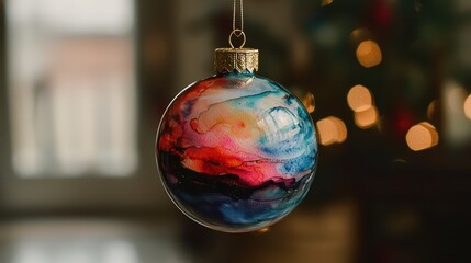 Colorful Abstract Ornament with Vibrant Swirls and Glossy Finish