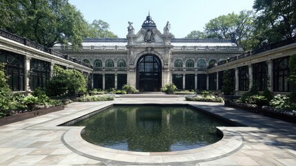 Obraz premium Ornate Palace Courtyard Reflecting in Pool