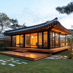 Fototapeta premium A modern Korean hanok with a traditional roof