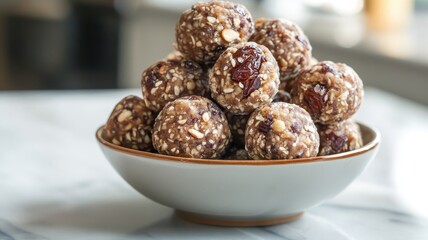 Delicious sugar-free dates and nuts ladoos elegantly served in a bowl, perfect for healthy snacking.