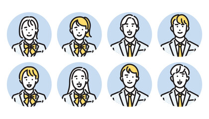 シンプル　イラスト　男女の学生のバストアップセット