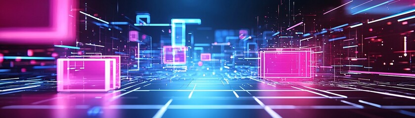 Fototapeta premium ultra-modern geometric abstraction, polygonal creativity, hyper-real textures, neon reflections, dark mode aesthetic, otherworldly symmetry, high-tech art, sophisticated balance, dynamic angles,