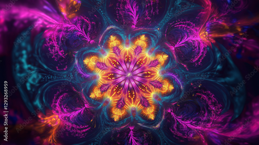 Aufkleber A psychedelic explosion of fractal patterns in neon hues