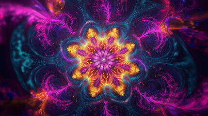 A psychedelic explosion of fractal patterns in neon hues