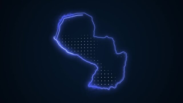 3D Moving Neon Blue Paraguay Map Borders Outline Loop Background