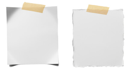 set of blank white paper note with tape on white background
