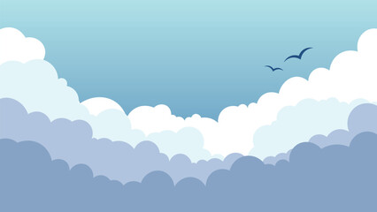 Frozen Winter Sky with Snowy Clouds – Vector Illustration