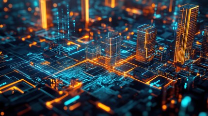 Futuristic city circuit board background