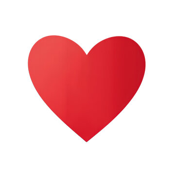A vibrant red heart shape with a smooth and glossy surface, set against a transparent background. The heart is centered in the frame, creating a symmetrical and balanced composition.