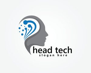 creative head with neurons behind it logo design template