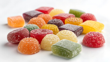 Vibrant sugar-free candy with glossy finish on clean, neutral surface