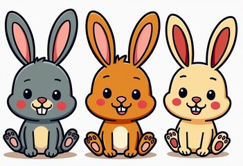 Fototapeta premium Hop into creativity with this clip art set of stylized bunnies, featuring bold colors and thick black outlines, evenly spaced with margins, perfect for adding a playful and eye-catching touch to your 
